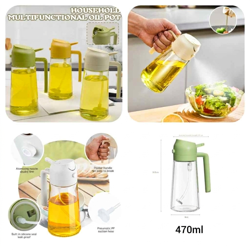 2-in-1 Oil Spray Bottle 500ml | Glass Oil Dispenser with Adjustable Mist Sprayer