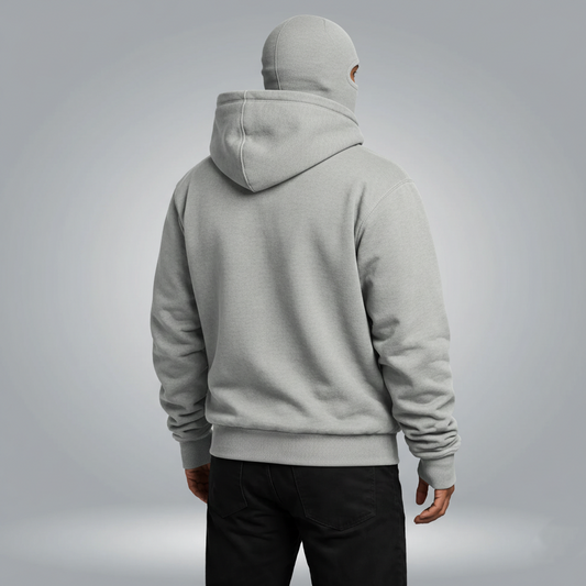 Balaclava Ninja Zipper Hoodie Jacket For Men – Comfy Fashion – Grey