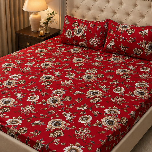 3D Crystal Cotton 3-Piece Bedsheet Set – Premium Ultra-Soft Bedding with 2 Matching Pillowcases (AY0010020)