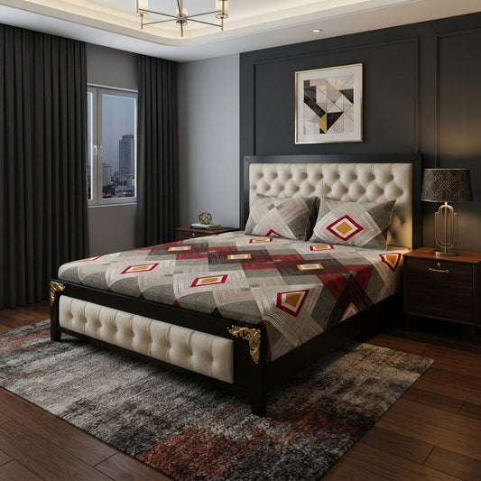 3D Crystal Cotton 3 Piece Bedsheet Set - Home Accessory Designed For Bedroom (AY0010057)
