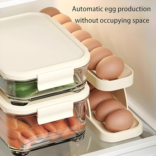 15 Egg Storage Box with Rolling Design | Multi-Layer Fridge Egg Organizer Container