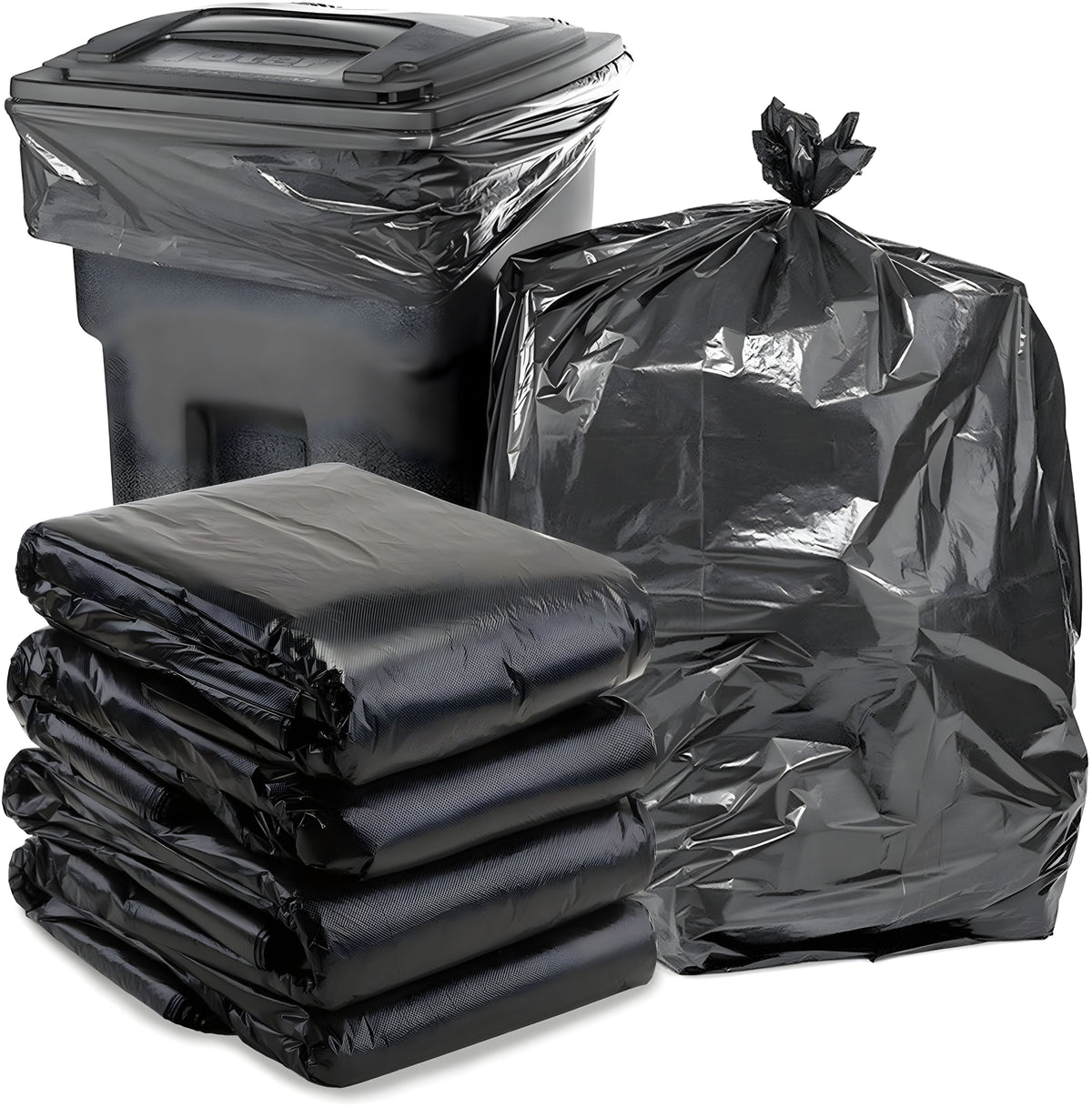 32 Black Garbage Bags Roll – Leak Proof, Heavy Duty Disposable Trash Bags for Dustbin, Diapers, Waste & Storage, Portable Plastic Bin Bags