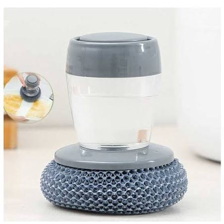 Kitchen Soap Dispensing Palm Brush | Squeeze Liquid Dishwashing Scrubber with Soap Reservoir