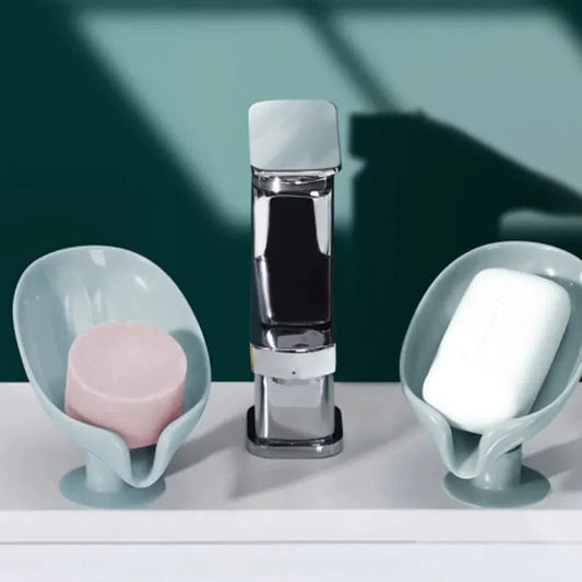 Leaf Shape Self-Draining Soap Holder | 45° Slanted Soap Dish with Strong Suction Base