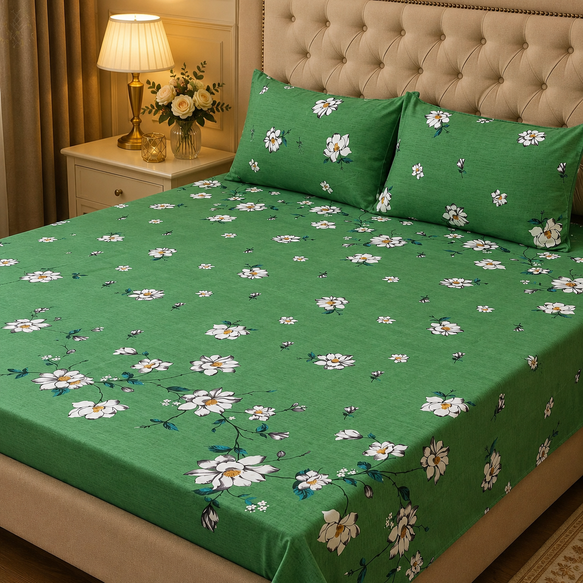 3D Crystal Cotton 3 Piece Bedsheet Set - Home Textile Product Designed For Bedding Purpose (AY0010028)