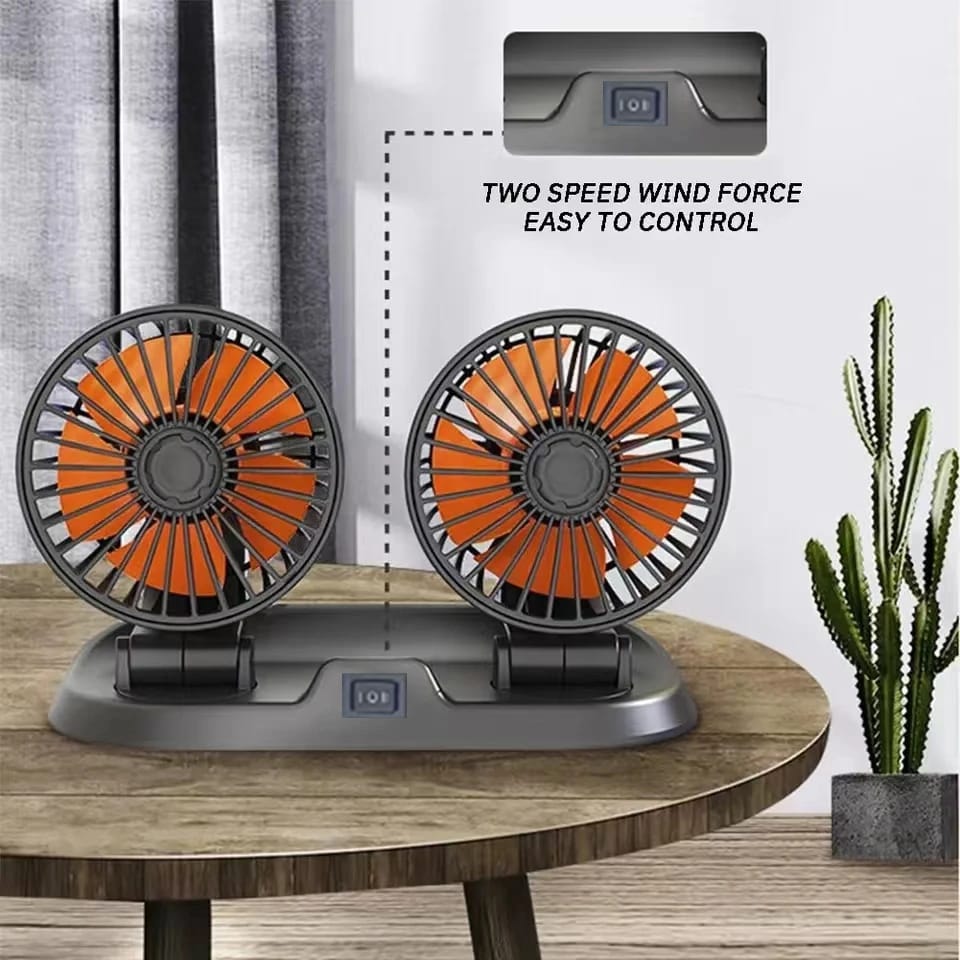 12V Dual Head Car Dashboard Cooling Fan | 360° Rotating Adjustable Auto Air Circulator for Cars