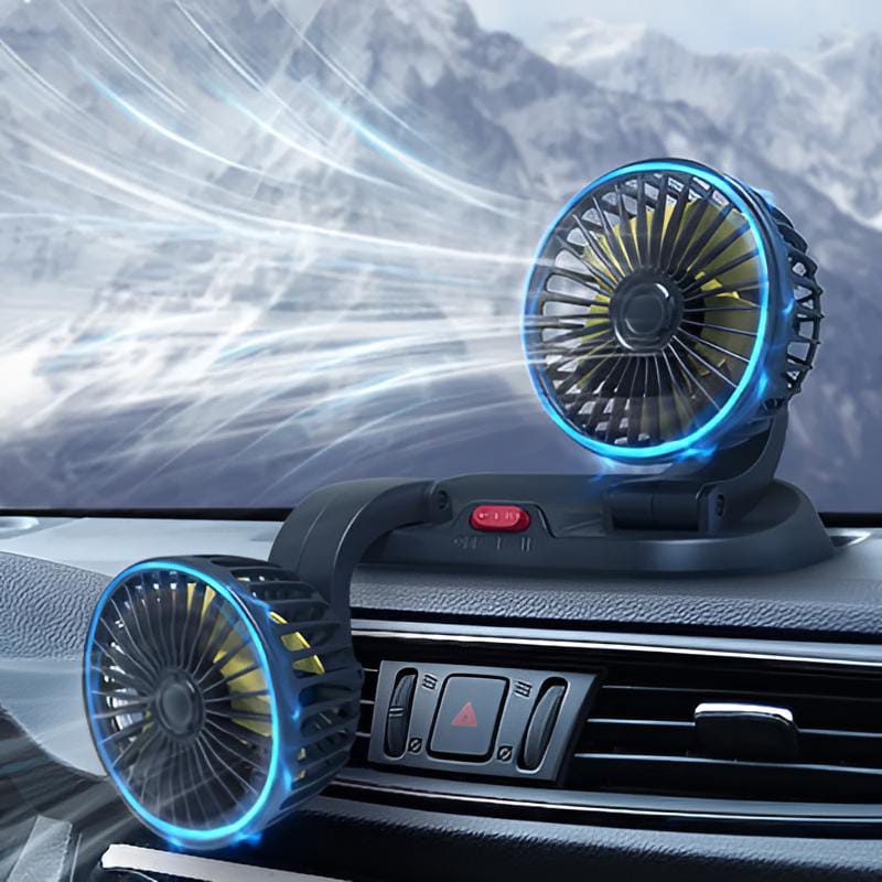 12V Dual Head Car Dashboard Cooling Fan | 360° Rotating Adjustable Auto Air Circulator for Cars