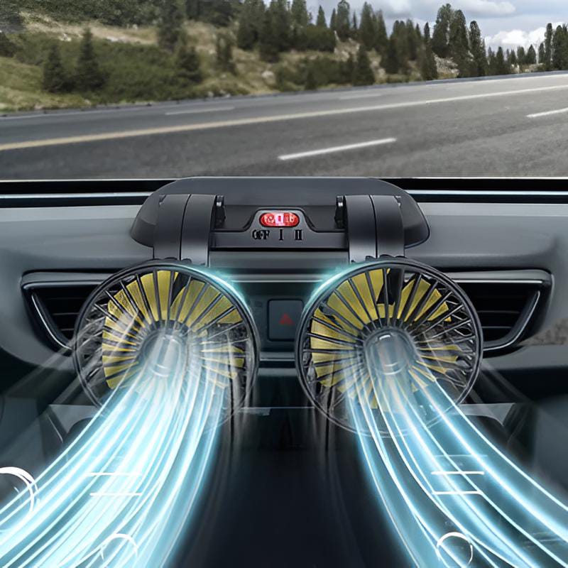 12V Dual Head Car Dashboard Cooling Fan | 360° Rotating Adjustable Auto Air Circulator for Cars
