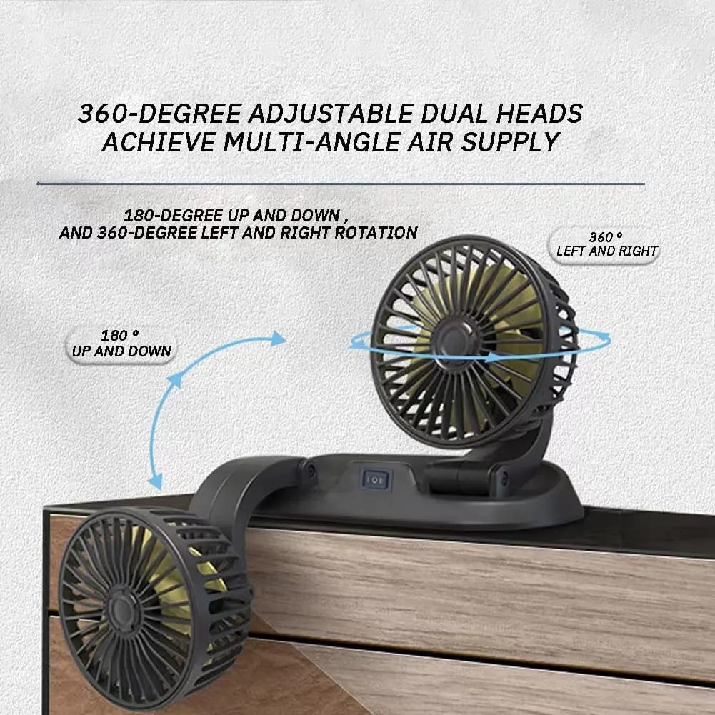 12V Dual Head Car Dashboard Cooling Fan | 360° Rotating Adjustable Auto Air Circulator for Cars