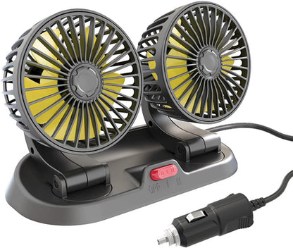 12V Dual Head Car Dashboard Cooling Fan | 360° Rotating Adjustable Auto Air Circulator for Cars