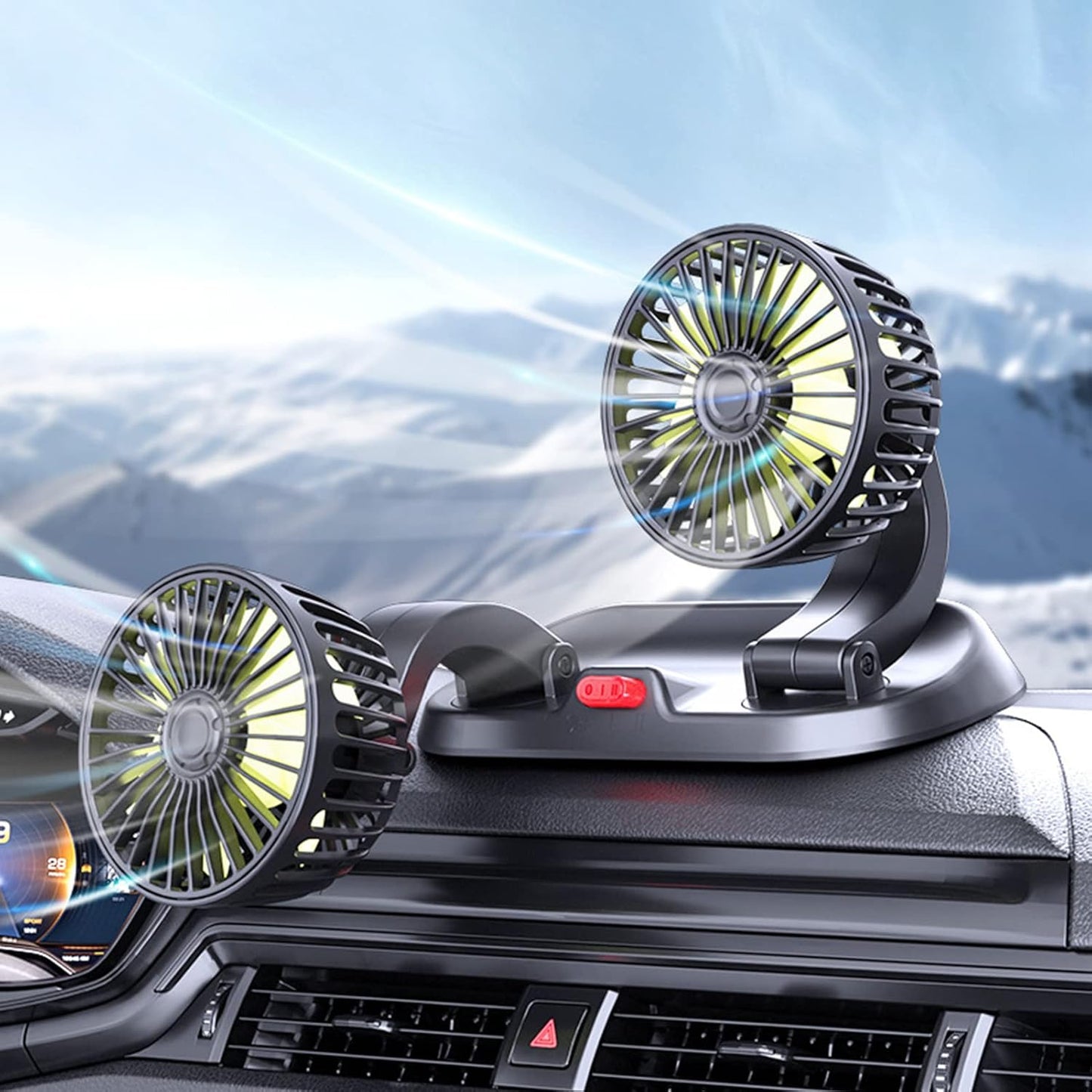 12V Dual Head Car Dashboard Cooling Fan | 360° Rotating Adjustable Auto Air Circulator for Cars