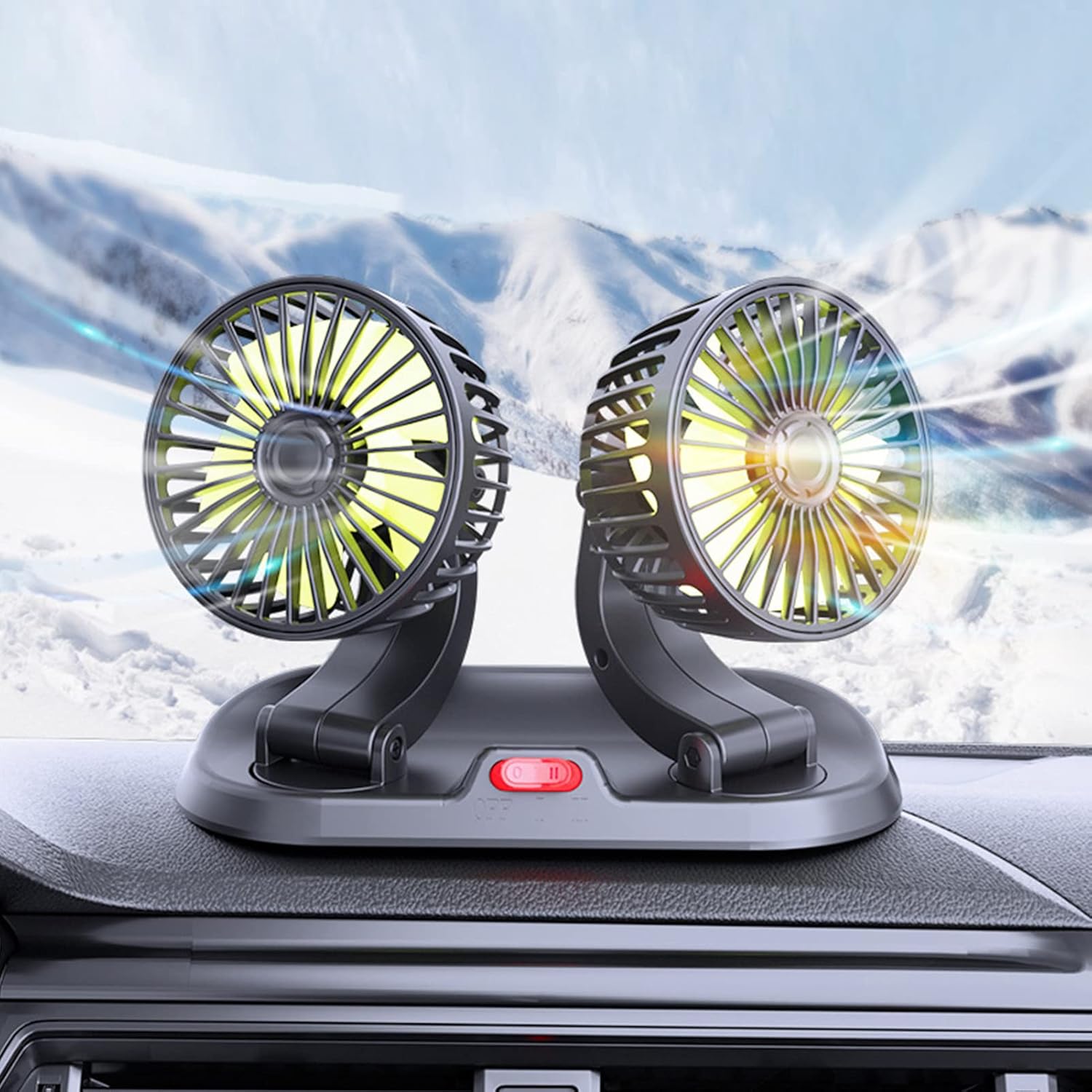 12V Dual Head Car Dashboard Cooling Fan | 360° Rotating Adjustable Auto Air Circulator for Cars