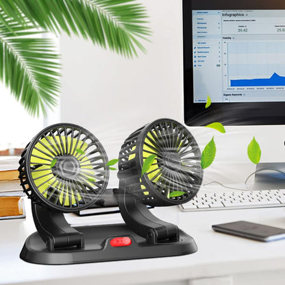 12V Dual Head Car Dashboard Cooling Fan | 360° Rotating Adjustable Auto Air Circulator for Cars