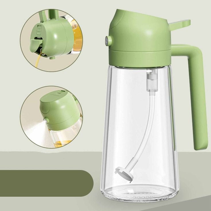 2-in-1 Oil Spray Bottle 500ml | Glass Oil Dispenser with Adjustable Mist Sprayer