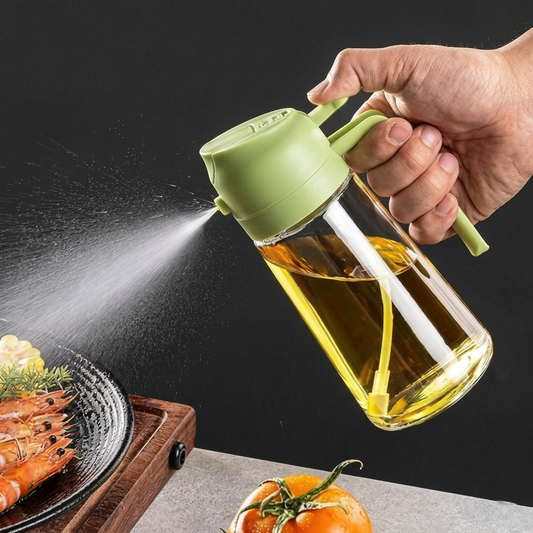 2-in-1 Oil Spray Bottle 500ml | Glass Oil Dispenser with Adjustable Mist Sprayer
