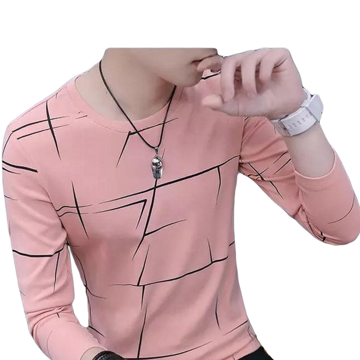 Fancy Cotton Jersey Full Sleeves T Shirt For Men | Best Quality Full Sleeves T Shirt For Men | T Shirt For Boys - Pink T-Shirt with Black Print - L