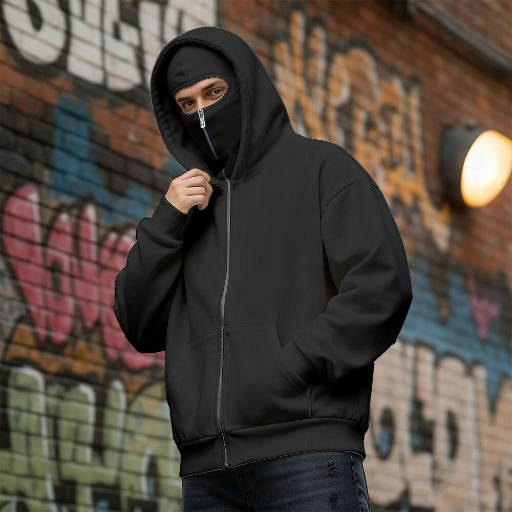 Balaclava Ninja Zipper Hoodie Jacket For Men – Comfy Fashion - Black