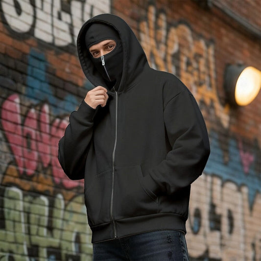 Balaclava Ninja Zipper Hoodie Jacket For Men – Comfy Fashion - Black