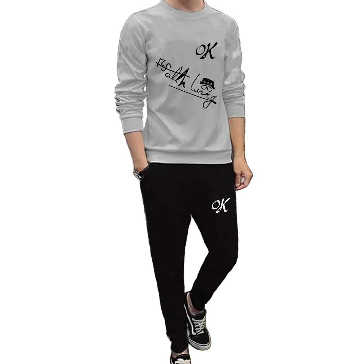 Mens Printed Tracksuit Set Soft Fabric Stylish T Shirt and Trouser Comfortable Fashionable Outfit