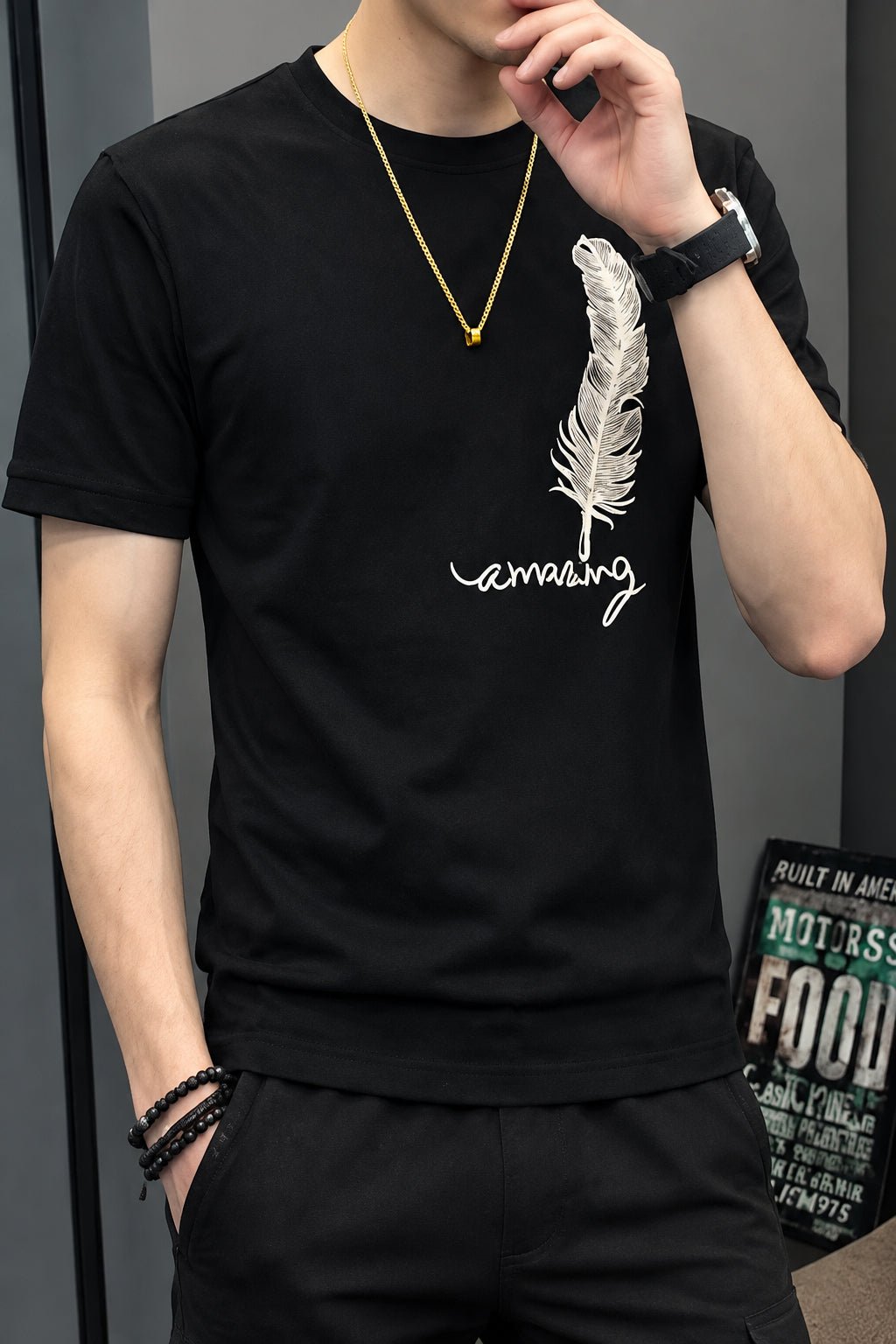 Men's Printed Tracksuit Set Soft Fabric Stylish Half Sleeve T Shirt and Trouser Fashionable Outfit