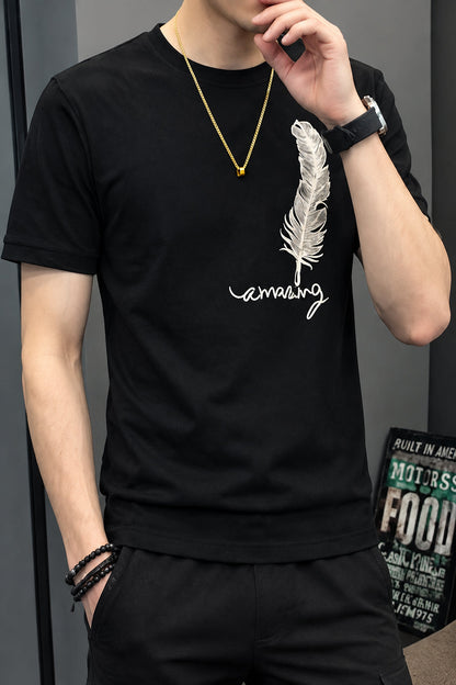 Men's Printed Tracksuit Set Soft Fabric Stylish Half Sleeve T Shirt and Trouser Fashionable Outfit
