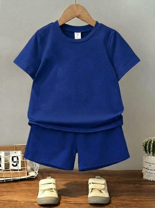 Kids Plain Tracksuit Set – T-Shirt & Shorts