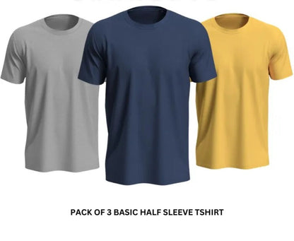 Pack of 3 Premium Plain T-Shirts (Grey+Navy Blue+Yellow) for Men & Boys – Polyester (Copy)