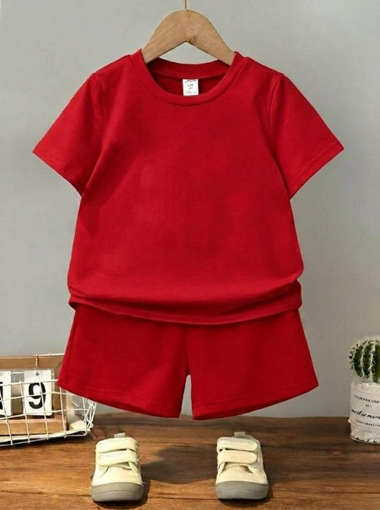 Kids Plain Tracksuit Set – T-Shirt & Shorts
