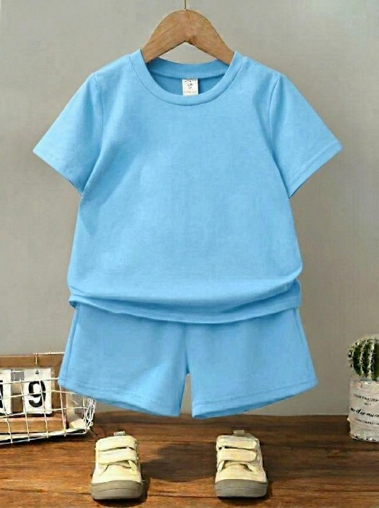 Kids Plain Tracksuit Set – T-Shirt & Shorts
