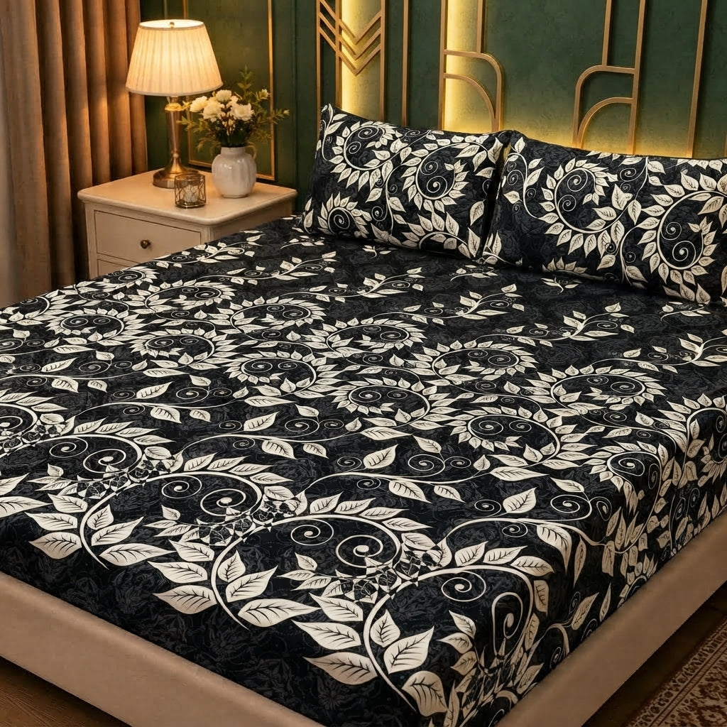 3D Crystal Cotton 3 Piece Bedsheet Set - Home Textile Product (AY0010023)