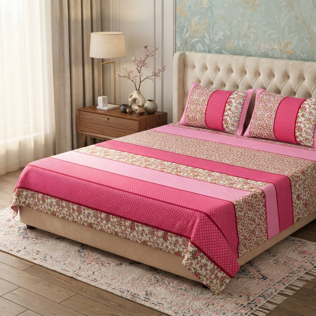 3D Crystal Cotton 3 Piece Bedsheet Set - Home Textile Product Designed (AY0010027)