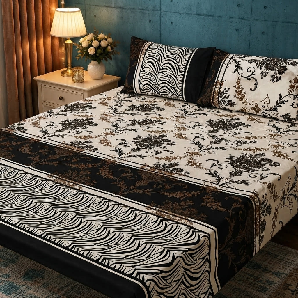 3D Crystal Cotton 3 Piece Bedsheet Set - Home Textile Product Designed (AY0010024)