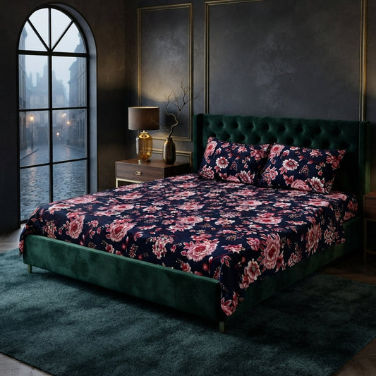 3D Crystal Cotton 3 Piece Bedsheet Set Premium Fabric Lifetime Guarantee Includes Bedsheet And Pipping Pillow Covers AY0010021