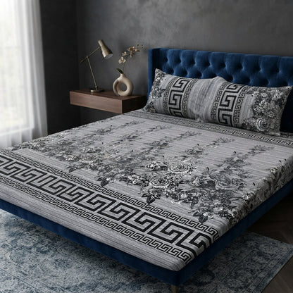 3D Crystal Cotton 3 Piece Bedsheet Set Premium Fabric Lifetime Guarantee Includes Bedsheet And Pipping Pillow Covers