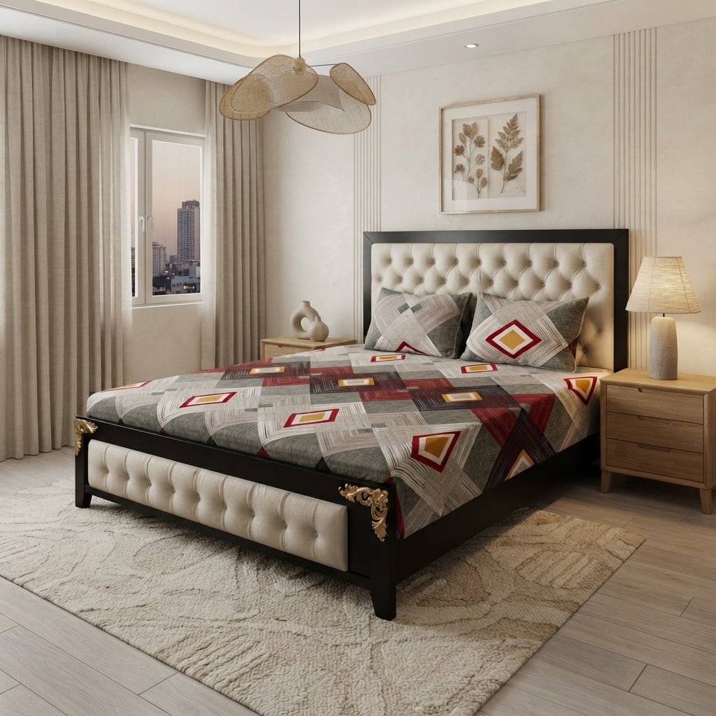 3D Crystal Cotton 3 Piece Bedsheet Set - Home Accessory Designed For Bedroom (AY0010057)