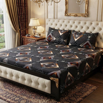 3D Crystal Cotton 3 Piece Bedsheet Set - Home Accessory Designed For Bedroom Comfort (AY0010058)