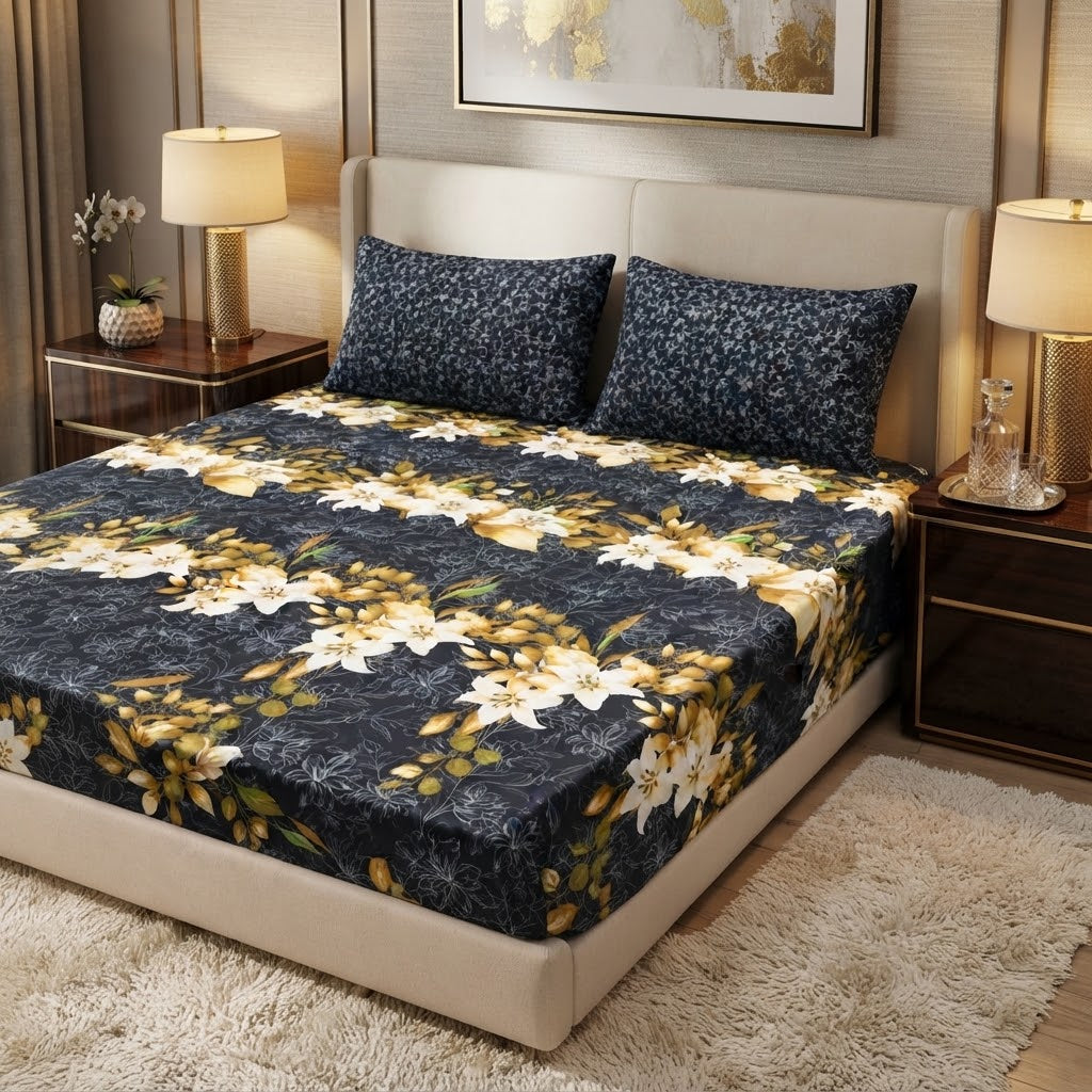 Gift Pack Bedsheet Cotton Mix Full Printed 3PC Set With King Size Sheet And 2 Pillow Covers