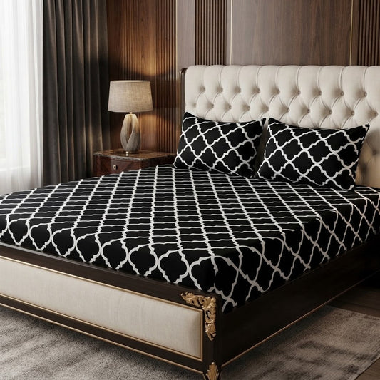 3D Crystal Cotton 3PC Bedsheet Set With 1 Bedsheet And 2 Piping Pillow Covers Multicoloured Design