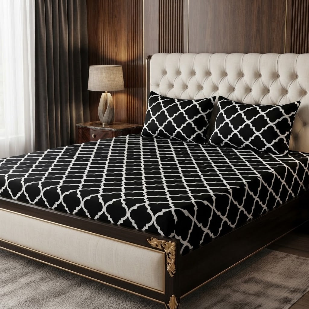 3D Crystal Cotton 3PC Bedsheet Set With 1 Bedsheet And 2 Piping Pillow Covers Multicoloured Design