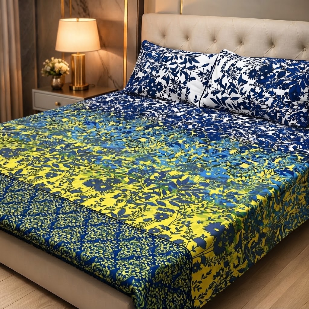 3D Crystal Cotton 3-Piece Bedsheet Set