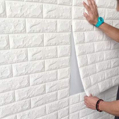 3D White Brick Wall Sticker | Self-Adhesive Foam Wallpaper Panel (70×77 cm)