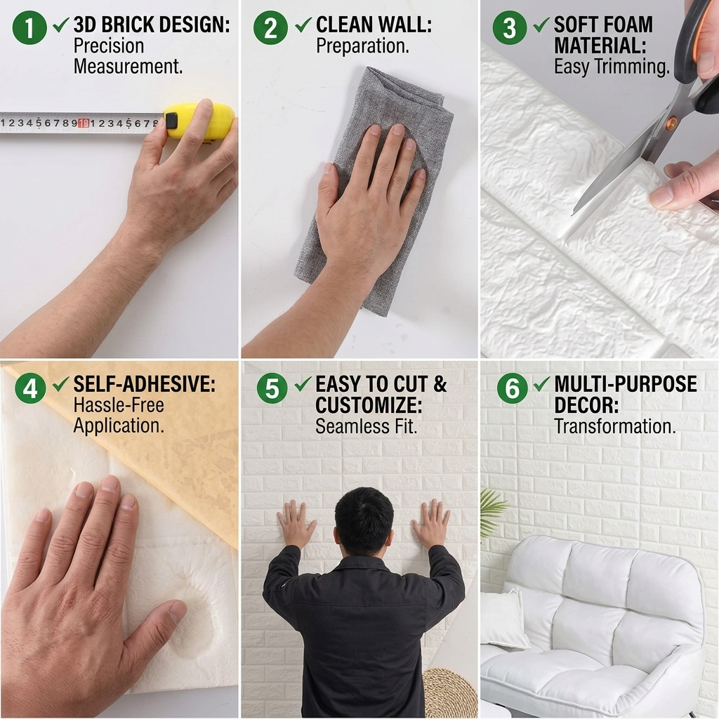 3D White Brick Wall Sticker | Self-Adhesive Foam Wallpaper Panel (70×77 cm)