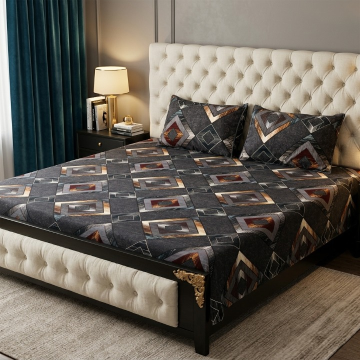 3D Crystal Cotton 3 Piece Bedsheet Set - Home Accessory Designed For Bedroom Comfort (AY0010058)