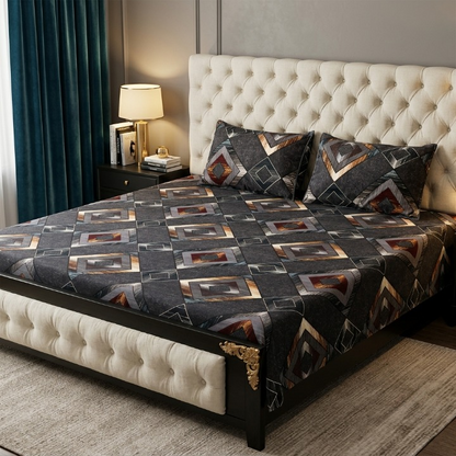 3D Crystal Cotton 3 Piece Bedsheet Set - Home Accessory Designed For Bedroom Comfort (AY0010058)