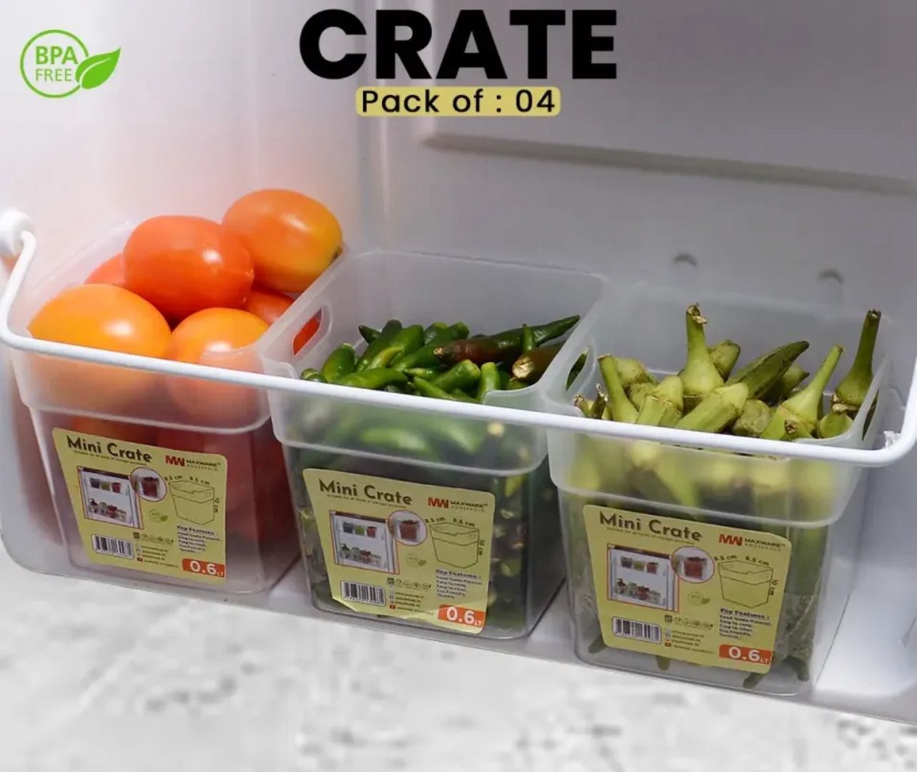 4Pcs Refrigerator Storage Boxes | Mini Crate Style Fridge Organizer Containers