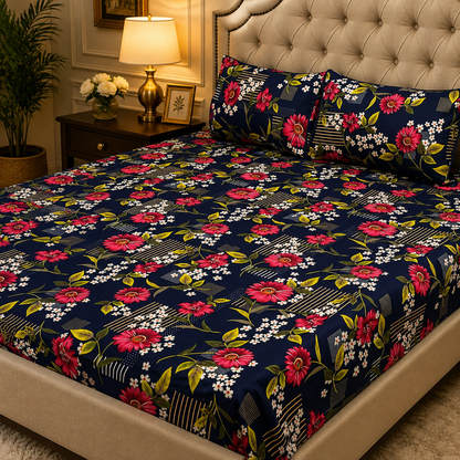 3D Crystal Cotton 3-piece Bedsheet Set - Home Accessory Designed For Bedroom (AY0010051)