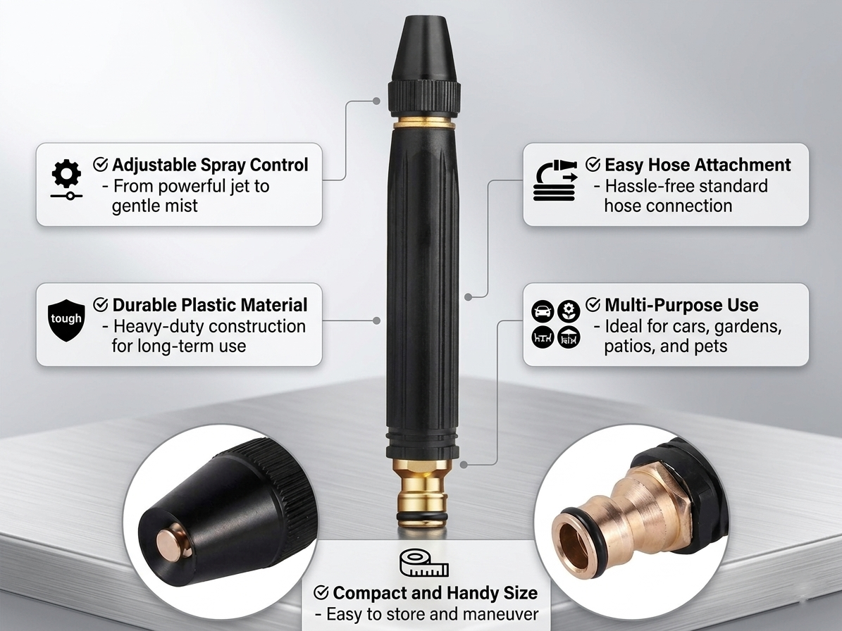 Adjustable Water Spray Nozzle | Durable Garden Hose Sprayer (Black, 1 Pc)