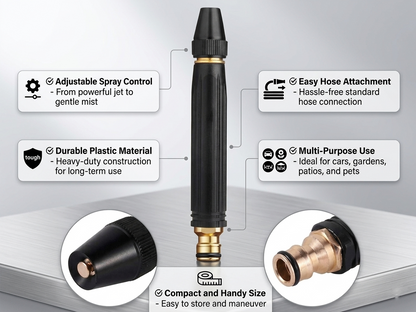 Adjustable Water Spray Nozzle | Durable Garden Hose Sprayer (Black, 1 Pc)