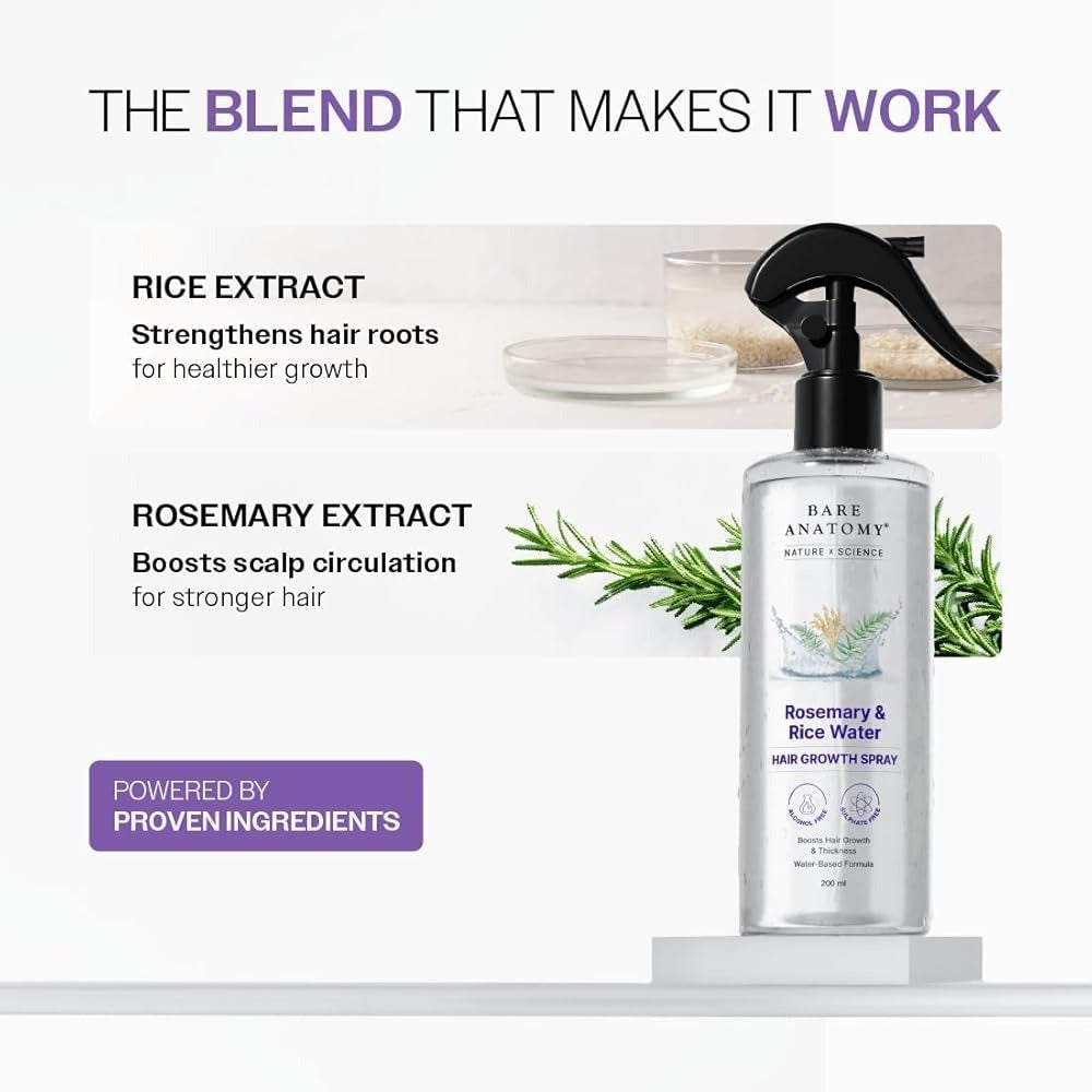 Rosemary & Rice Water Hair Growth Spray 200ml | Hair Fall Control & Thickness Boost