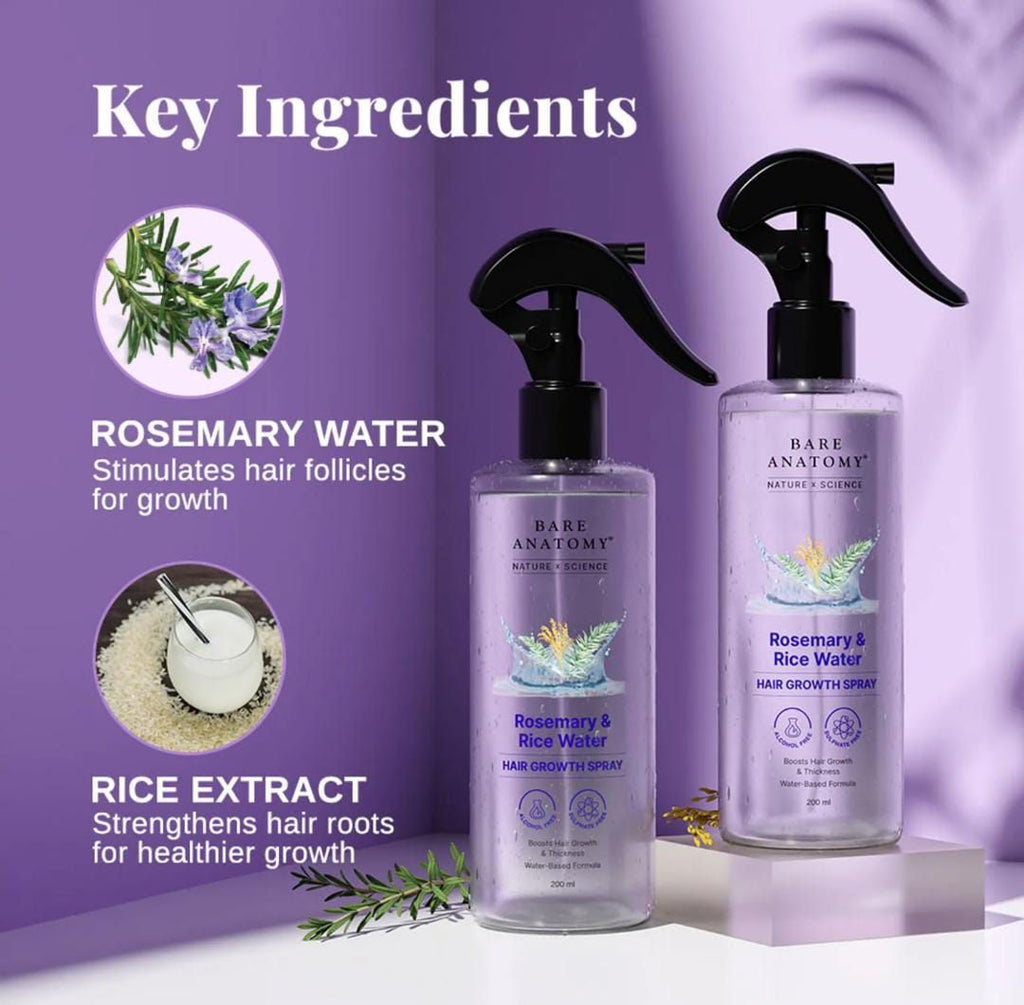 Rosemary & Rice Water Hair Growth Spray 200ml | Hair Fall Control & Thickness Boost